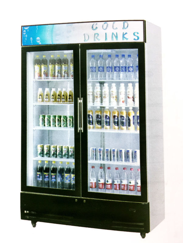 Beverage Double Door Upright Display Freezer With Canopy Ventilated Cooling