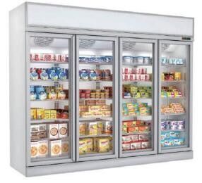 Commercial Glass Door Stand Up Freezer 4 doors 3200L R404a Air Cooling