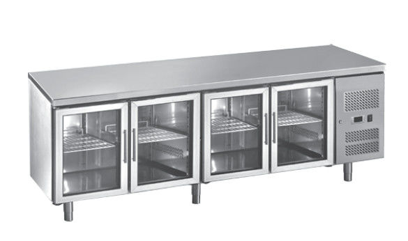 Stainless Steel back bar under counter with Glass Door 2/3/4 doors Under Counter Refrigerator 282L Ventilated Snack